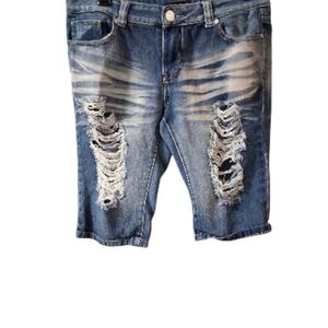 Distressed Blue Jean Shorts